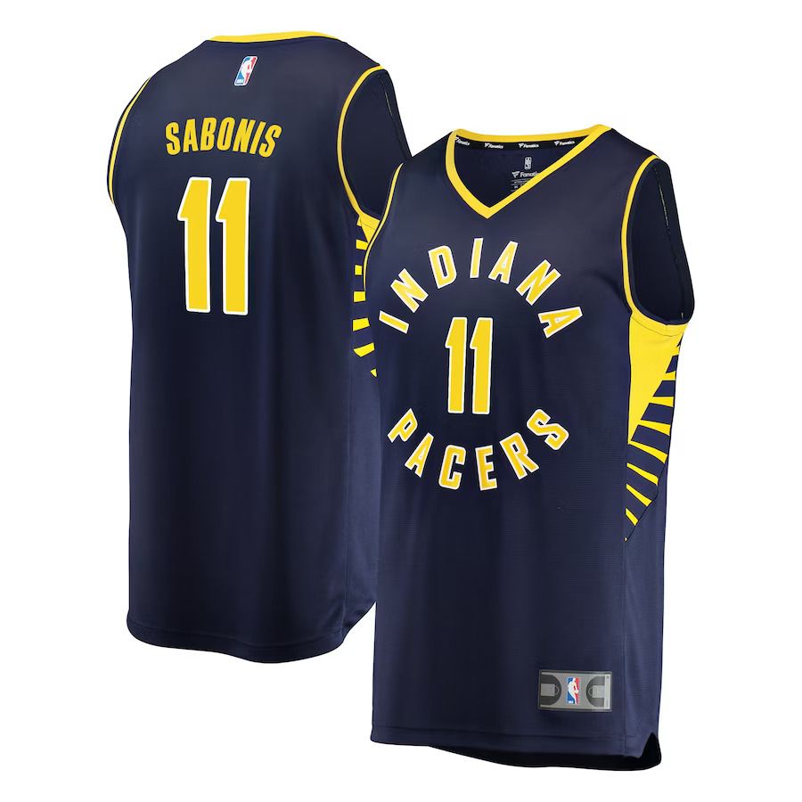 Men Indiana Pacers 11 Domantas Sabonis Fanatics Branded Navy Fast Break Replica Player NBA Jersey